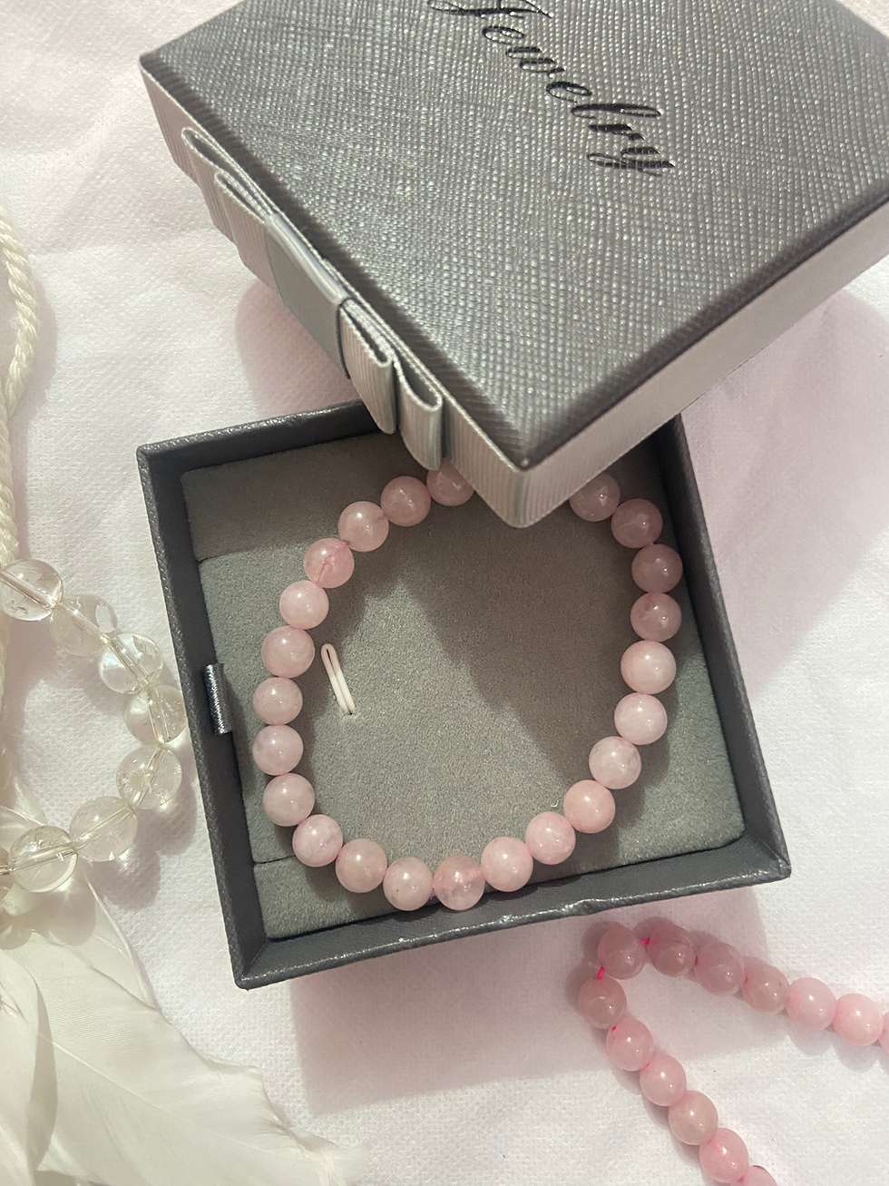 Thumbnail: Rose Quartz Crystal Bracelet soft pink healing crystal bracelet for love, energy, manifestation and emotional healing