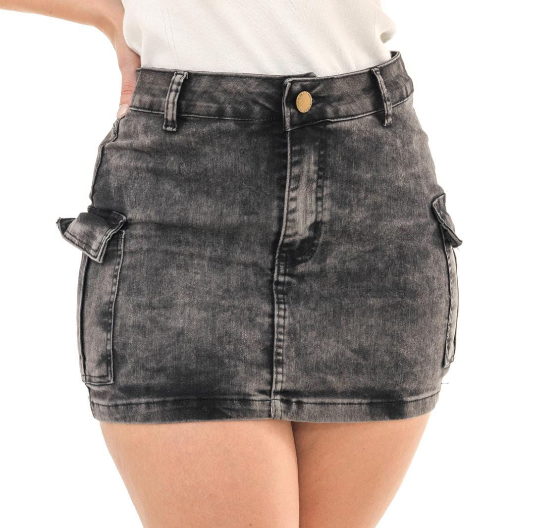 Mini Saia Jeans Cargo