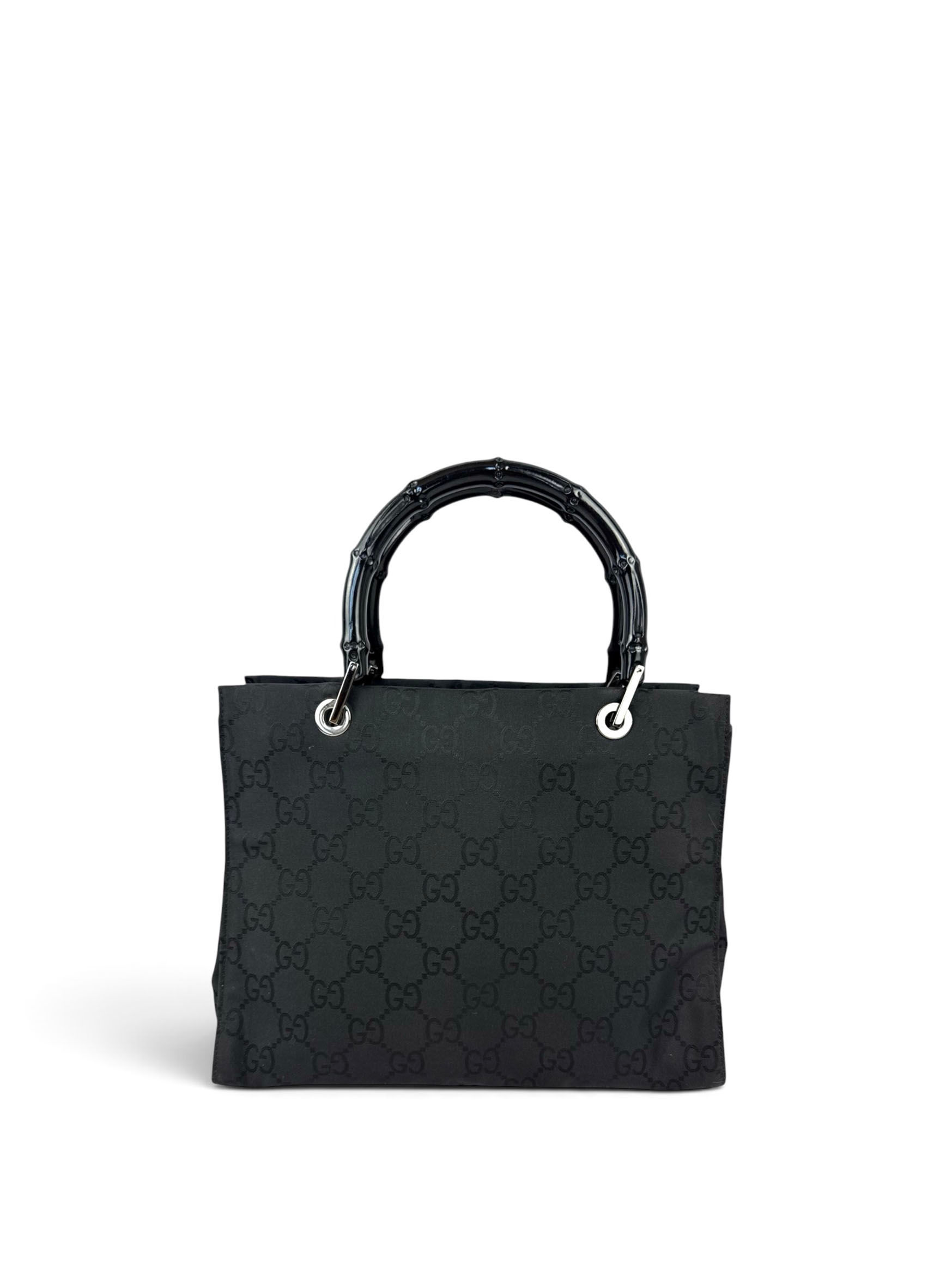 Gucci GG Canvas Black Bamboo Handle Tote Bag