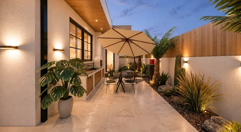Onha Mimarlık Sapanca lüks villa projesi modern açık hava mutfağı barbekü alanı ve veranda peyzaj tasarımı