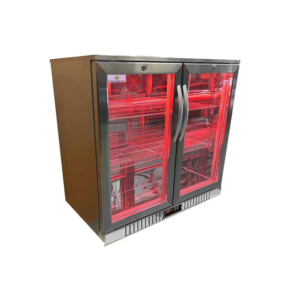 Thumbnail: 2 Door RGB Stainless Steel Bar Fridge Low-E Glass (Pull)