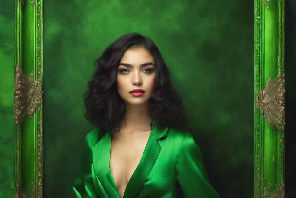 portrait painting with green luxury background with green velvet and boxes.jpg