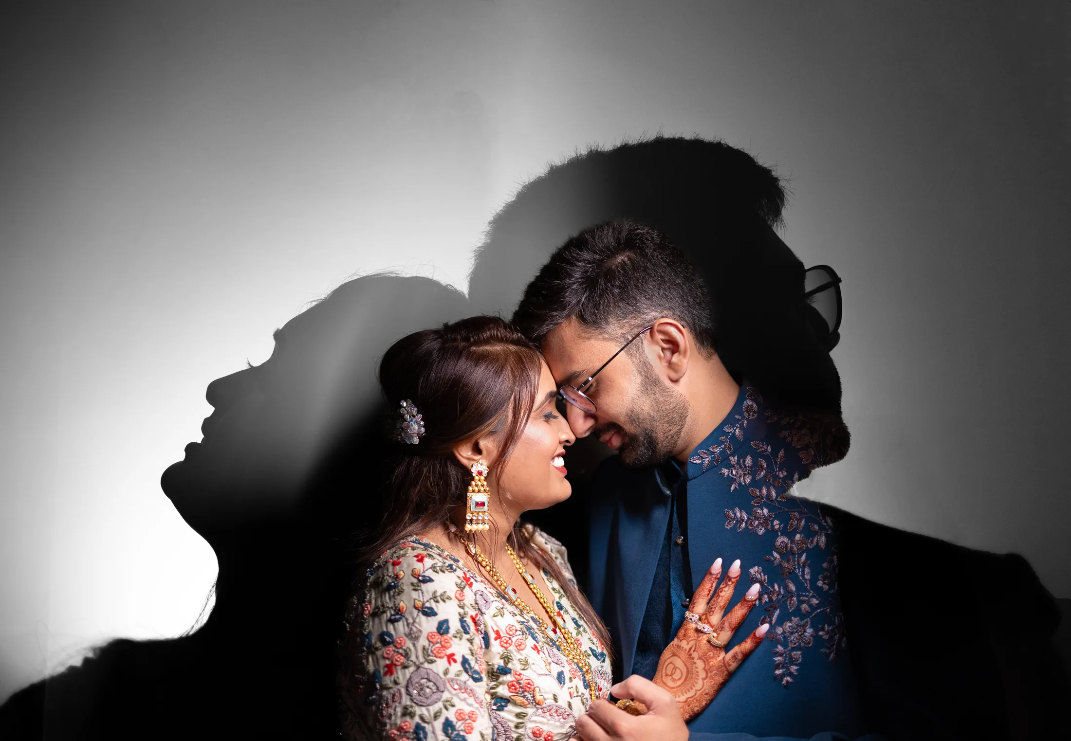A couple sharing a quiet moment in a double-exposure portrait