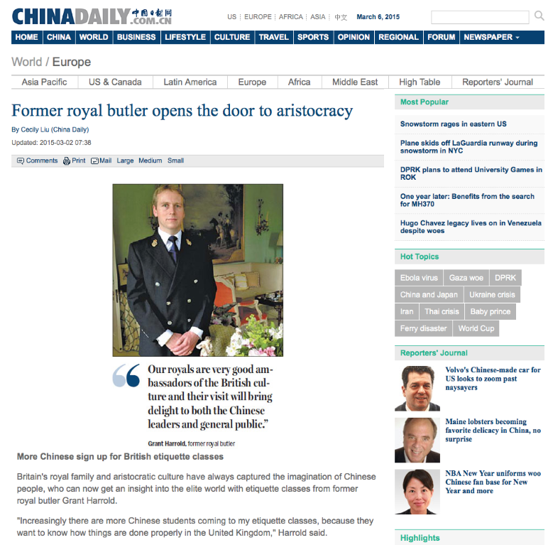 Grant's Harrold is in China Daily