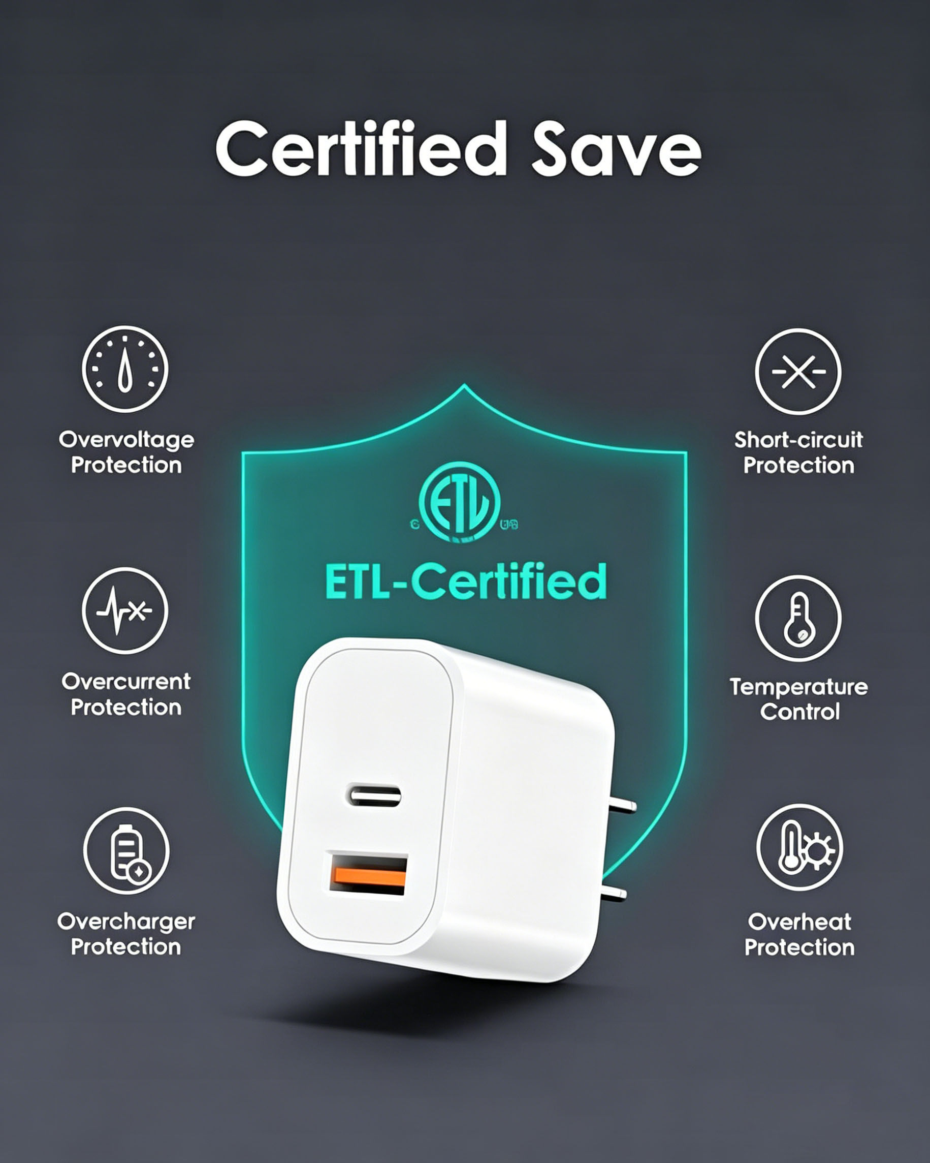 Ultra-Compact 25W Dual-Port Wall Charger with Folding Prongs