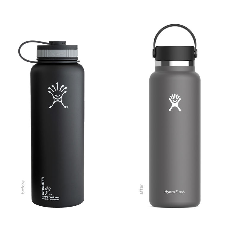 before and after images of the hydro flask bottle development.