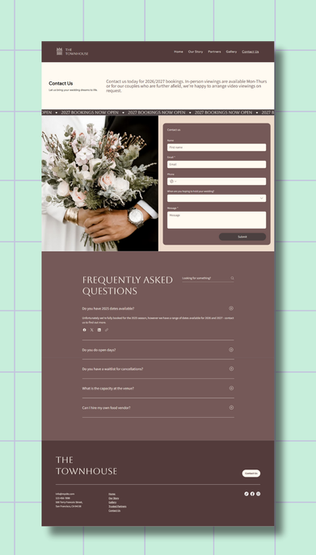 Contact form and FAQ website design for a wedding venue concept