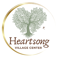 Heartsong Village Center logo with a tree design and circular gold border