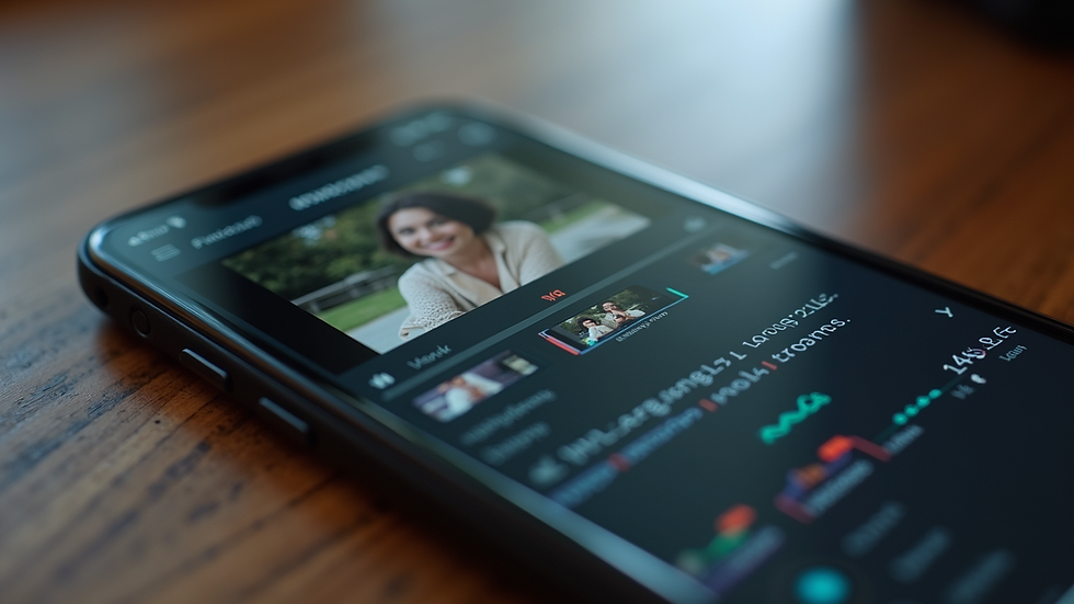 Close-up view of a smartphone showing a video editing app