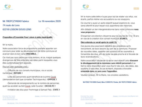 Courrier à Mr le Maire.