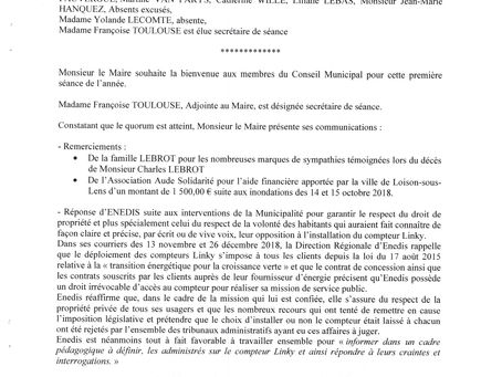 Compte rendu du conseil municipal 01 février 2019