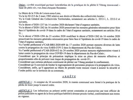 Arrêté communal pour l' interdiction de pêcher à l'étang communal.