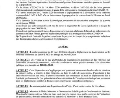 Nouvel arrêté du couvre feu.