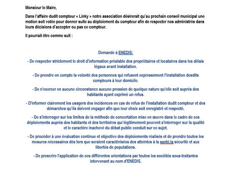 Courrier au maire pour motion.