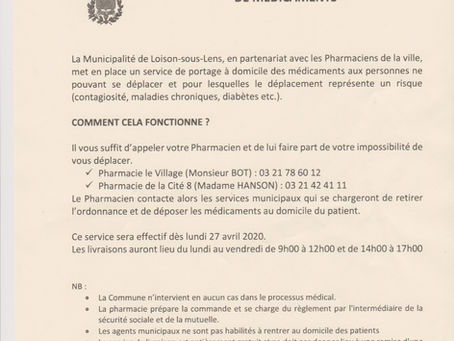 Service de portage à domicile de médicaments.