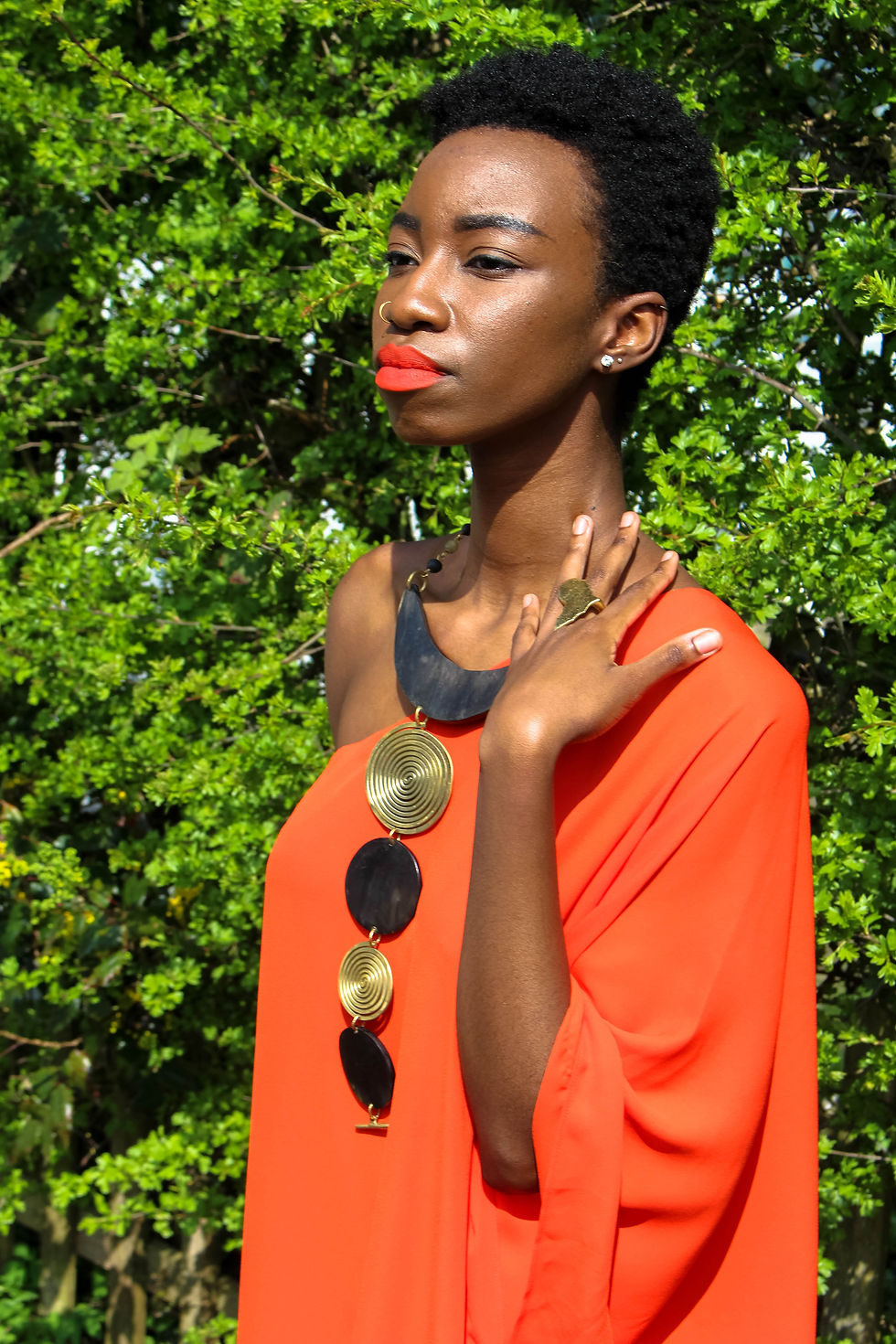 Thumbnail: Spiral brass & bone necklace