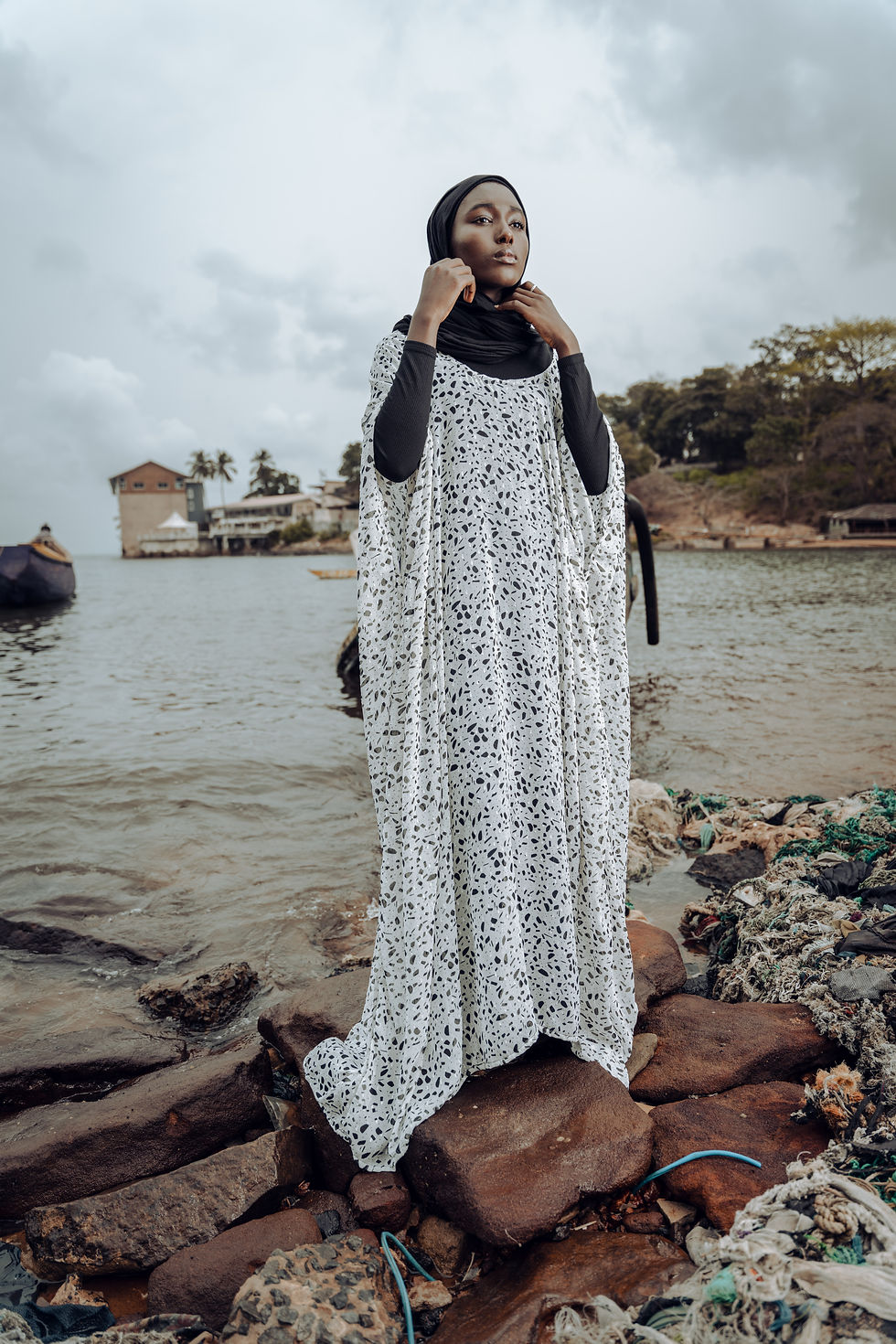 Thumbnail: White and Black Abstract Print Gown