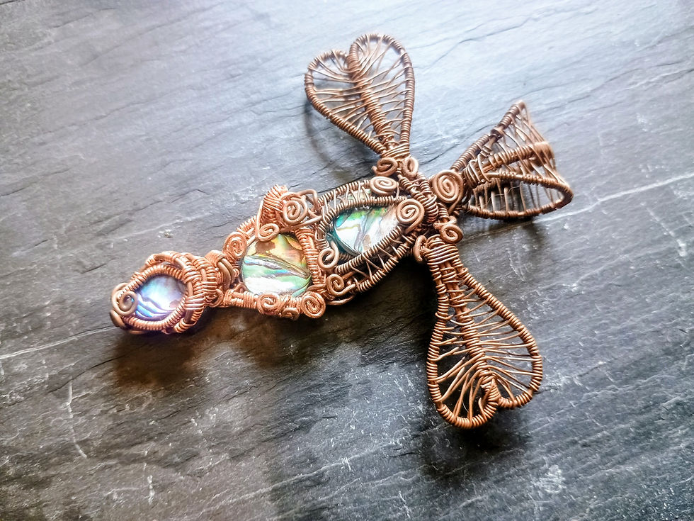 Thumbnail: Abalone shell dragonfly pendant