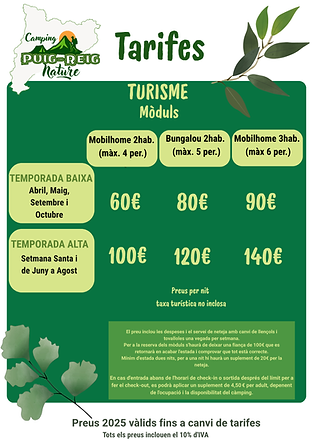 Tarifes Mòduls Cà mping Puig-Reig