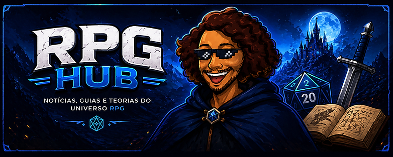 Notícias, Guias e Teorias do Universo RPG. Ilustração central, gerada por IA, de um homem sorridente.