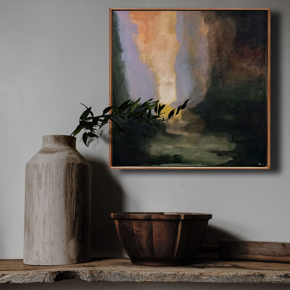 Thumbnail: Neutral color expressionist abstract landscape art. Luminous panoramic vintage painting of a forest
