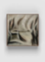 Modern contemporary abstract landscape painting with flowing organic forms in warm neutral colors.