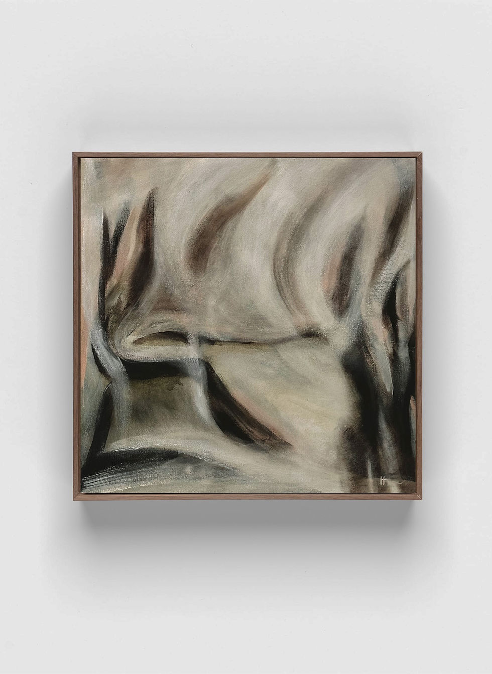 Thumbnail: Modern contemporary abstract landscape painting with flowing organic forms in warm neutral colors.