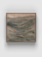 Neutral abstract painting with sage green, beige, and blush tones on canvas