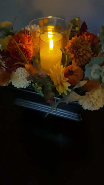 Thumbnail: “Fall Blossoms” Home Centerpiece with LED candle and candle holder