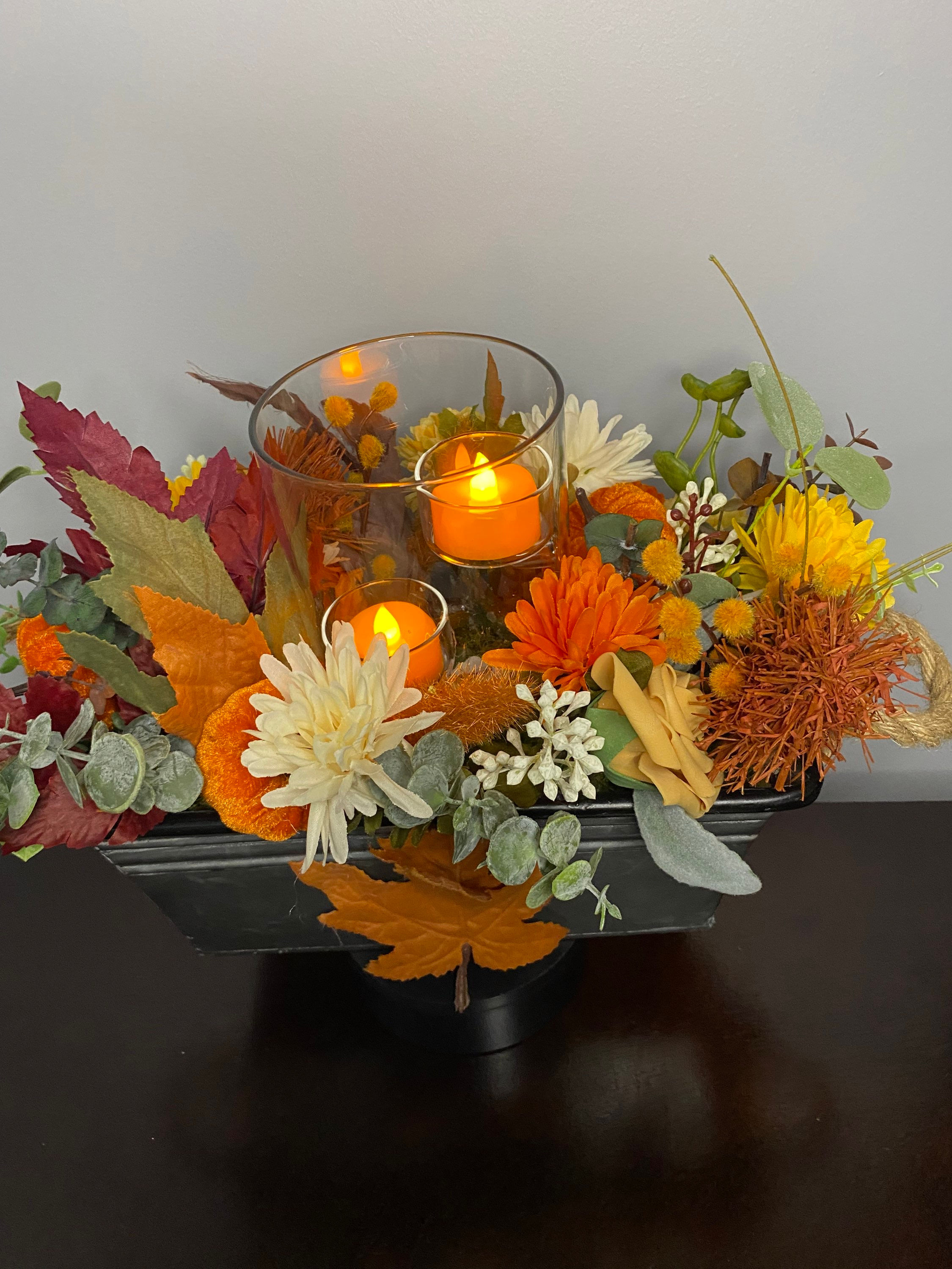 “Autumn Sunset” Home Centerpiece with LED candle and candle holder