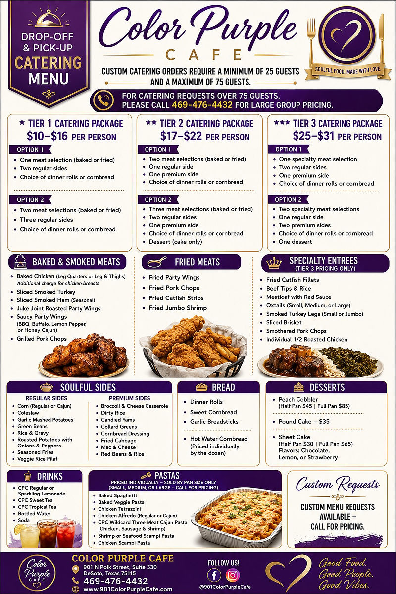 Color Purple Cafe Catering Menu