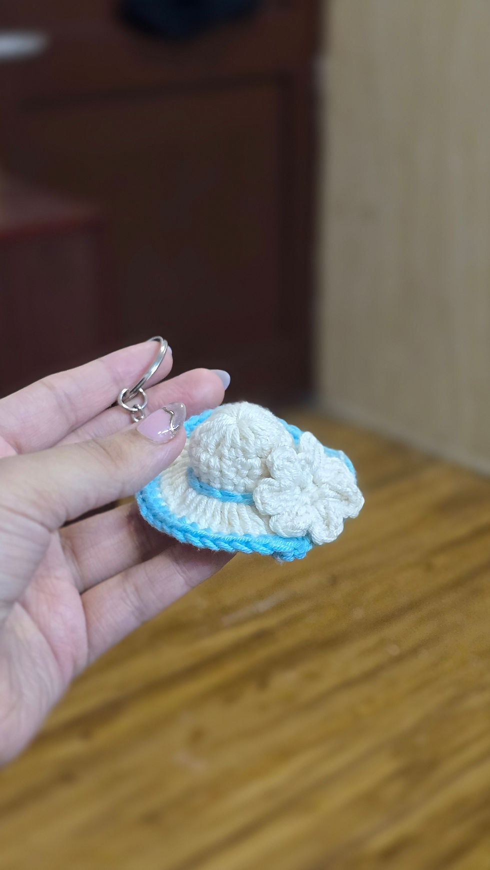 Thumbnail: Crochet hat keychain yellow and sky blue knitting nanny by wahenoor