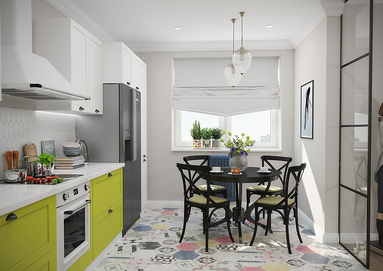 Дизайн яркой кухни в ЖК Московские Водники