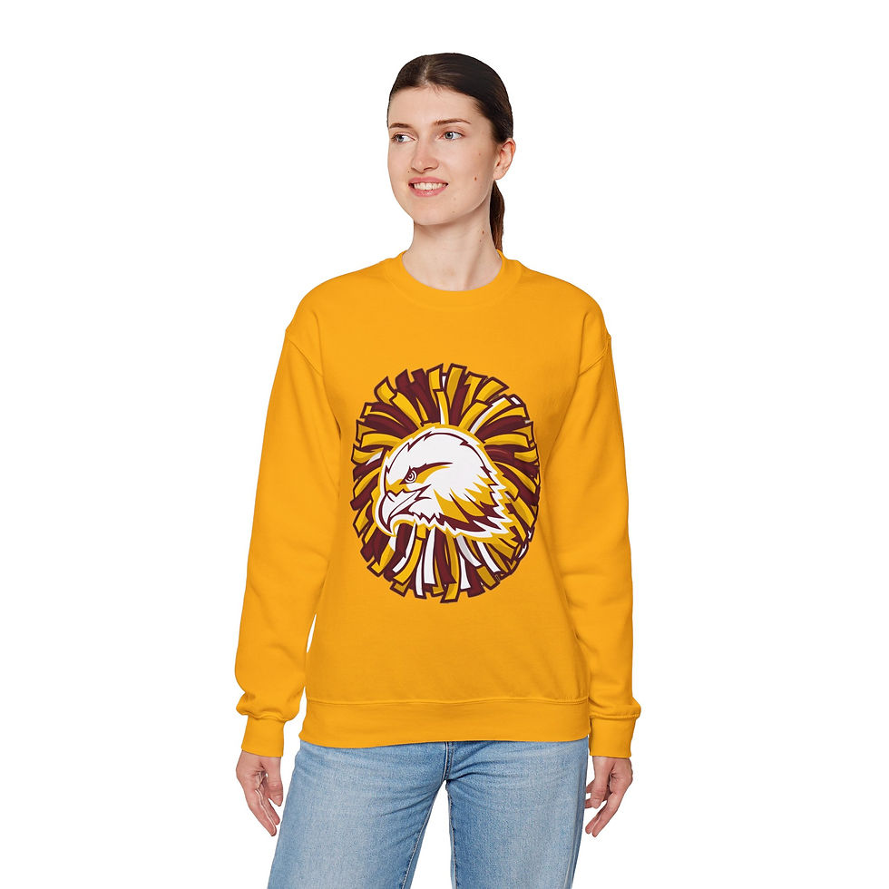 Thumbnail: Eagle Pom Pom Crewneck Sweatshirt — Cheerleader Mascot Graphic