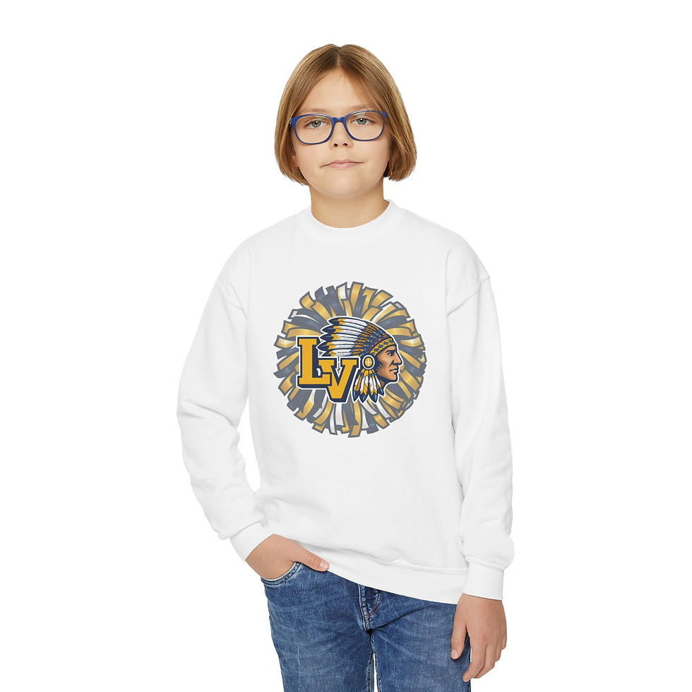 Thumbnail: Youth Crewneck Sweatshirt - LV Indians Mascot School Spirit Pullover