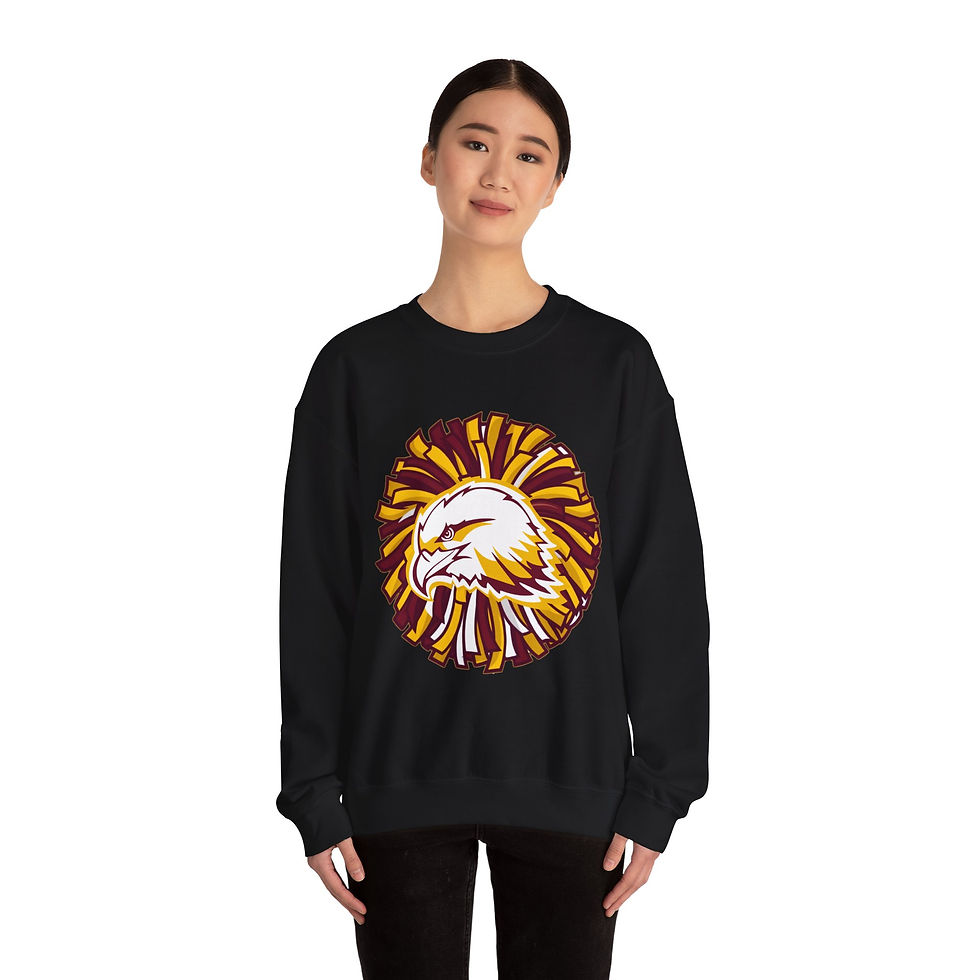 Thumbnail: Eagle Pom Pom Crewneck Sweatshirt — Cheerleader Mascot Graphic
