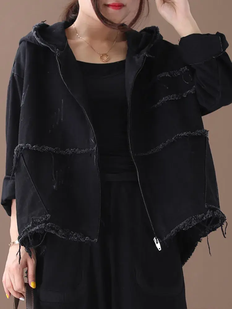 Thumbnail: Amax luluE Oversized Denim Hooded Jackets  for Women