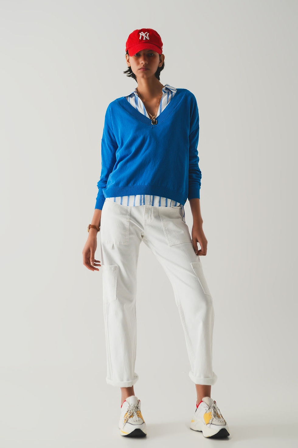 Thumbnail: Premium wide-leg cargo pants front view