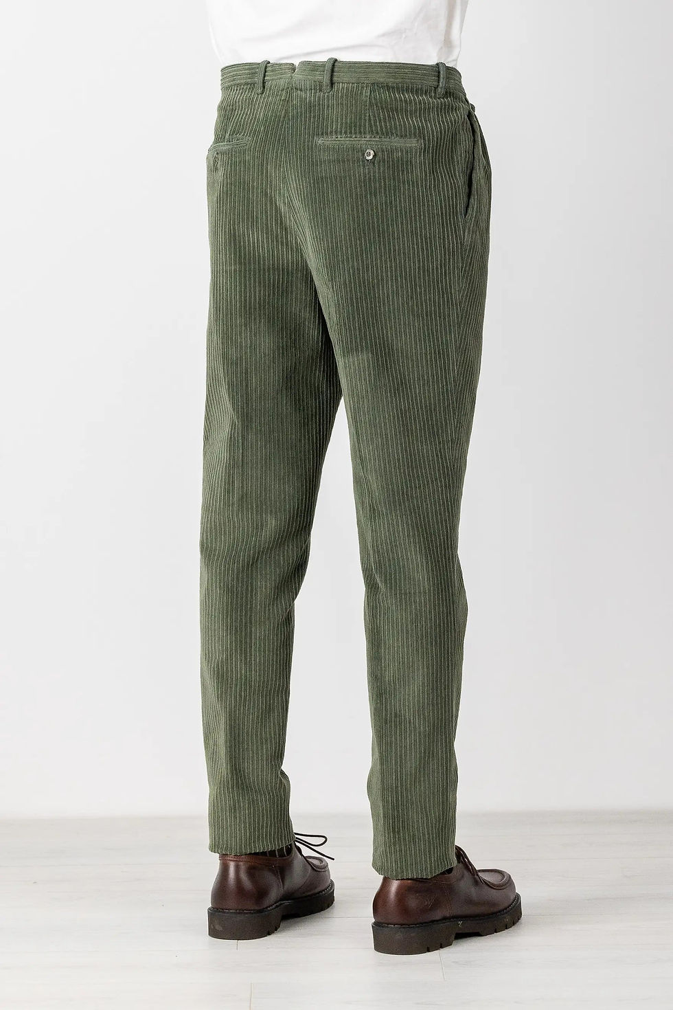 Thumbnail: Green velvet chino trousers from back