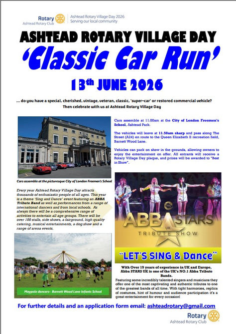 Ashtead Village Day 2026 - Classic Car Run