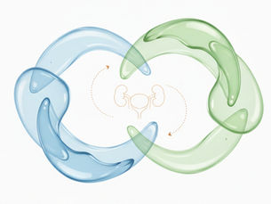 Imagem de capa minimalista em azul e branco com elementos gráficos que remetem ao trato urinário de forma sutil e à ideia de parceria.