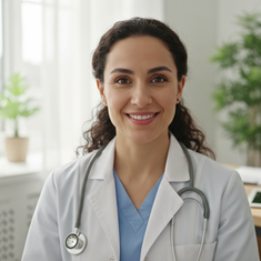 Médica infectologista em consultório moderno e acolhedor, especializada em tratamento sigiloso de ISTs em Fortaleza.