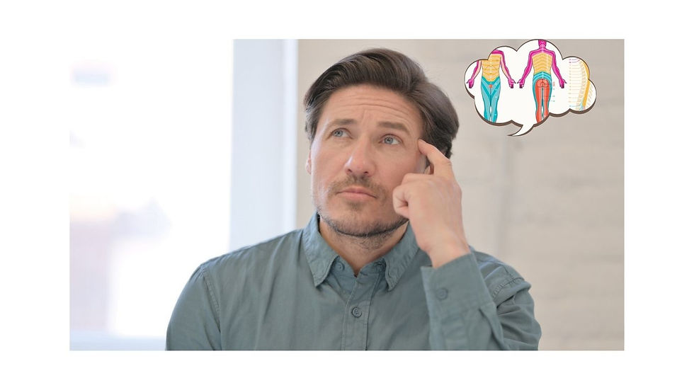 adulto maduro com expressão de preocupação, pensando em um mapa dermatomal do corpo