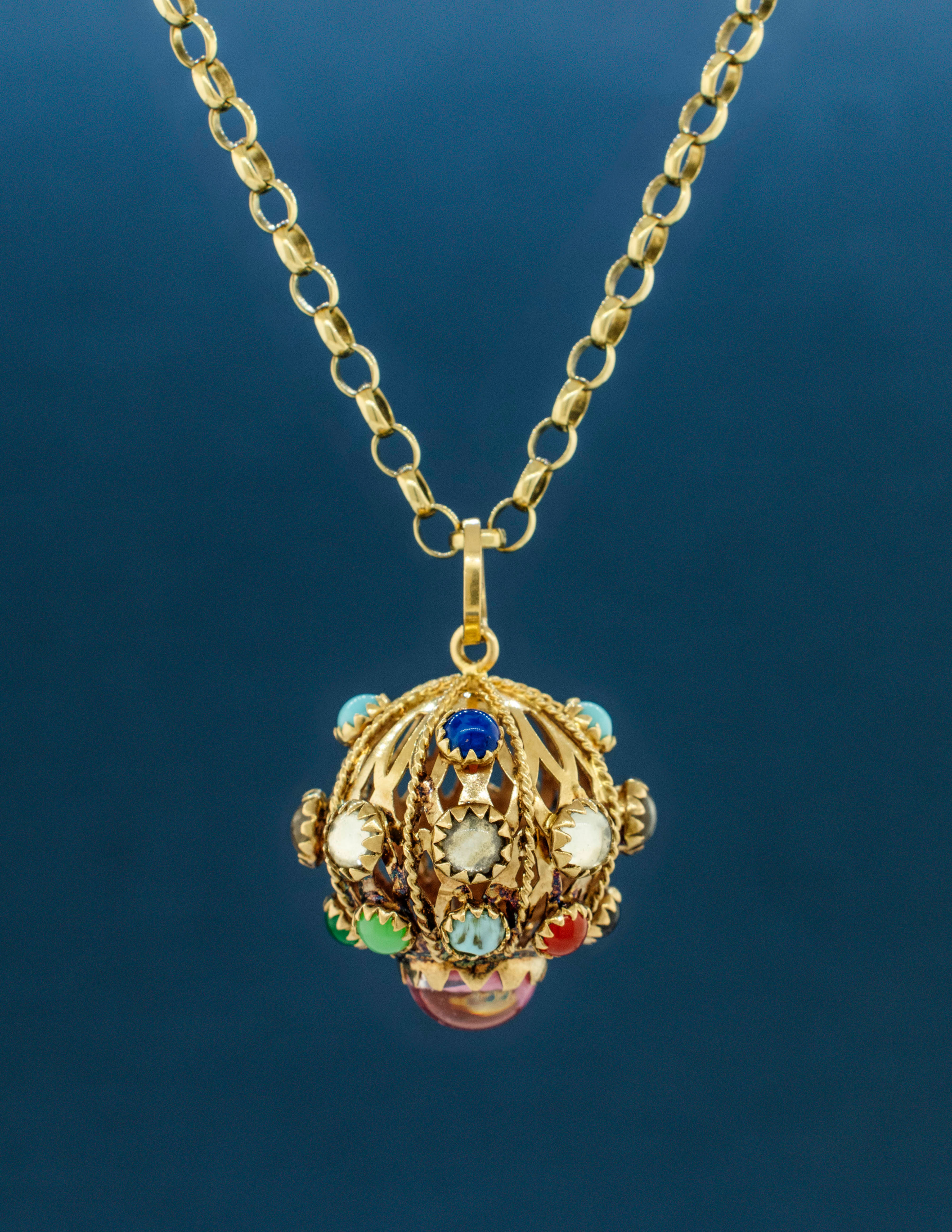 18k Yellow Gold Multi-Stone Etruscan Pendant