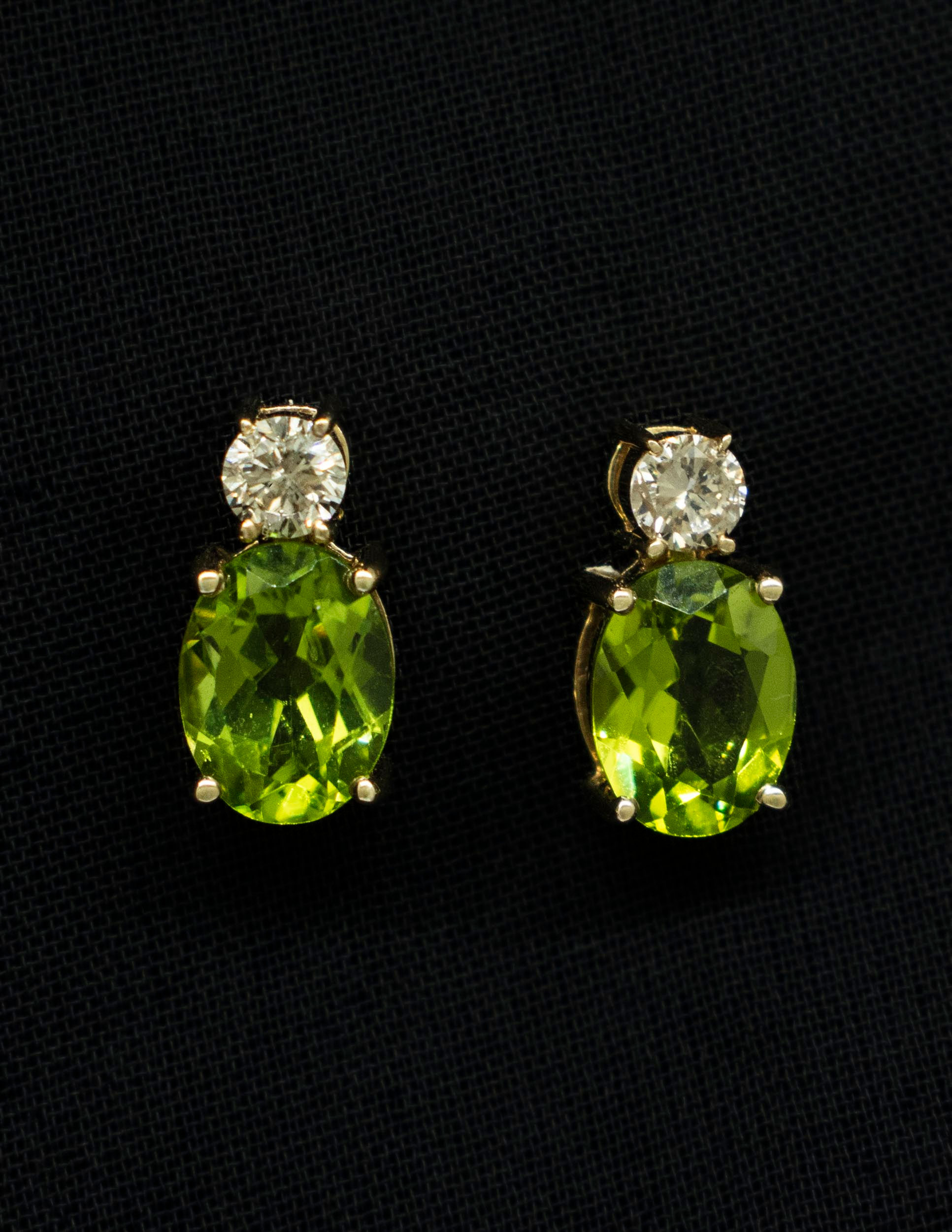 14K Yellow Gold Peridot and Diamond Stud Earrings