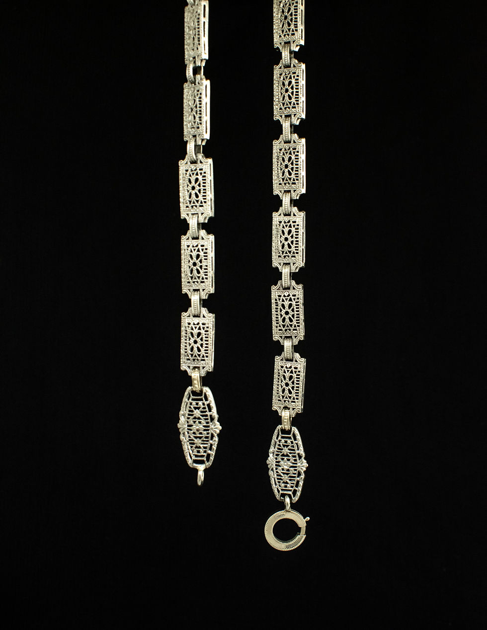 Thumbnail: Vintage 14k White Gold Crystal and Diamond Necklace