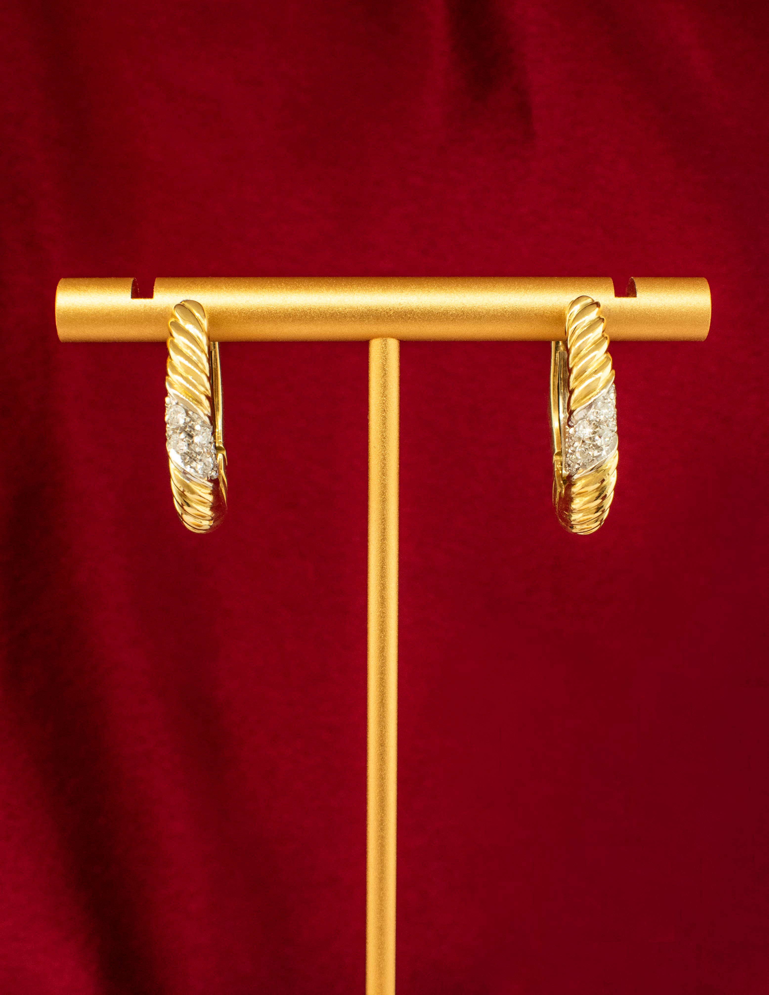 18K Yellow Gold Diamond Huggie Earrings