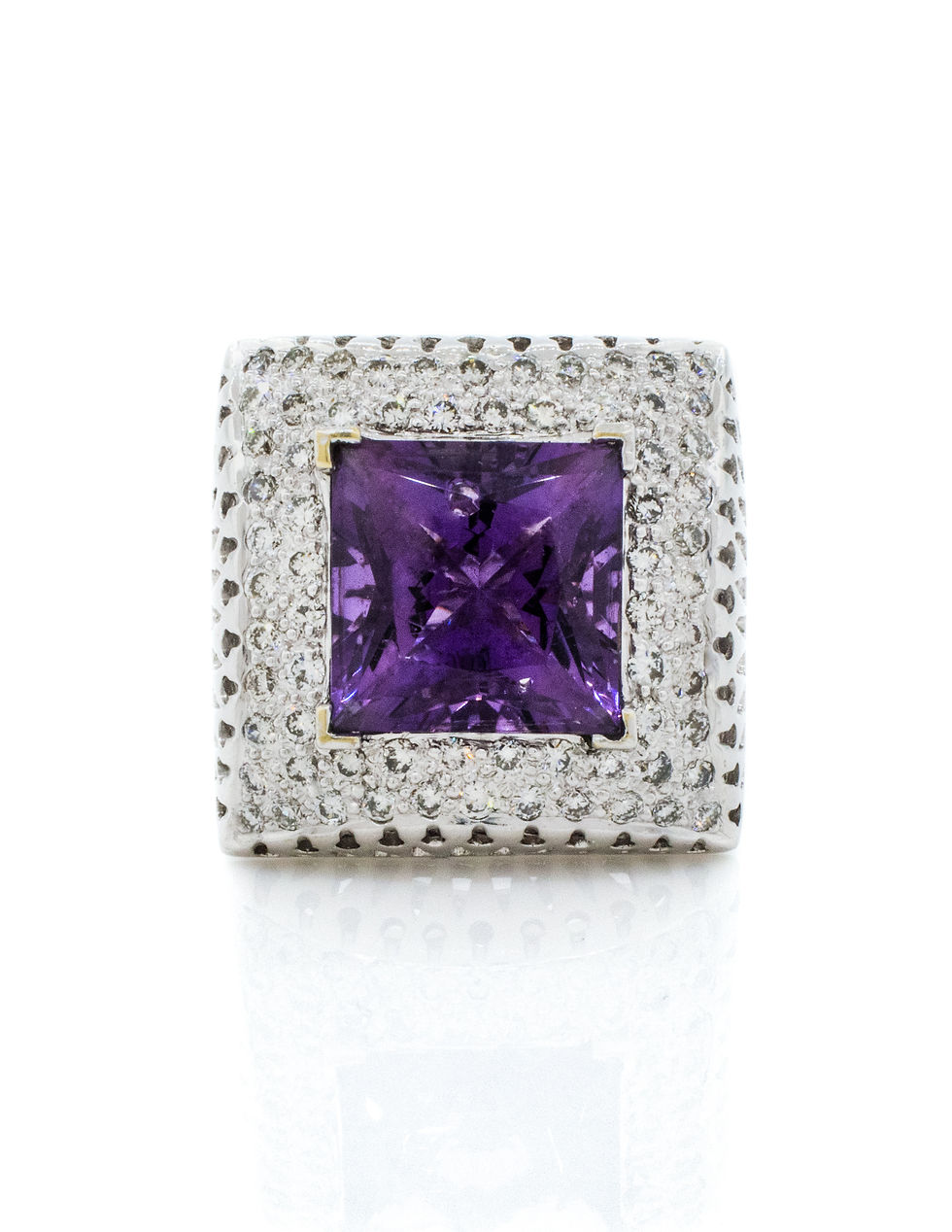 White Gold Amethyst and Diamond Halo Ring