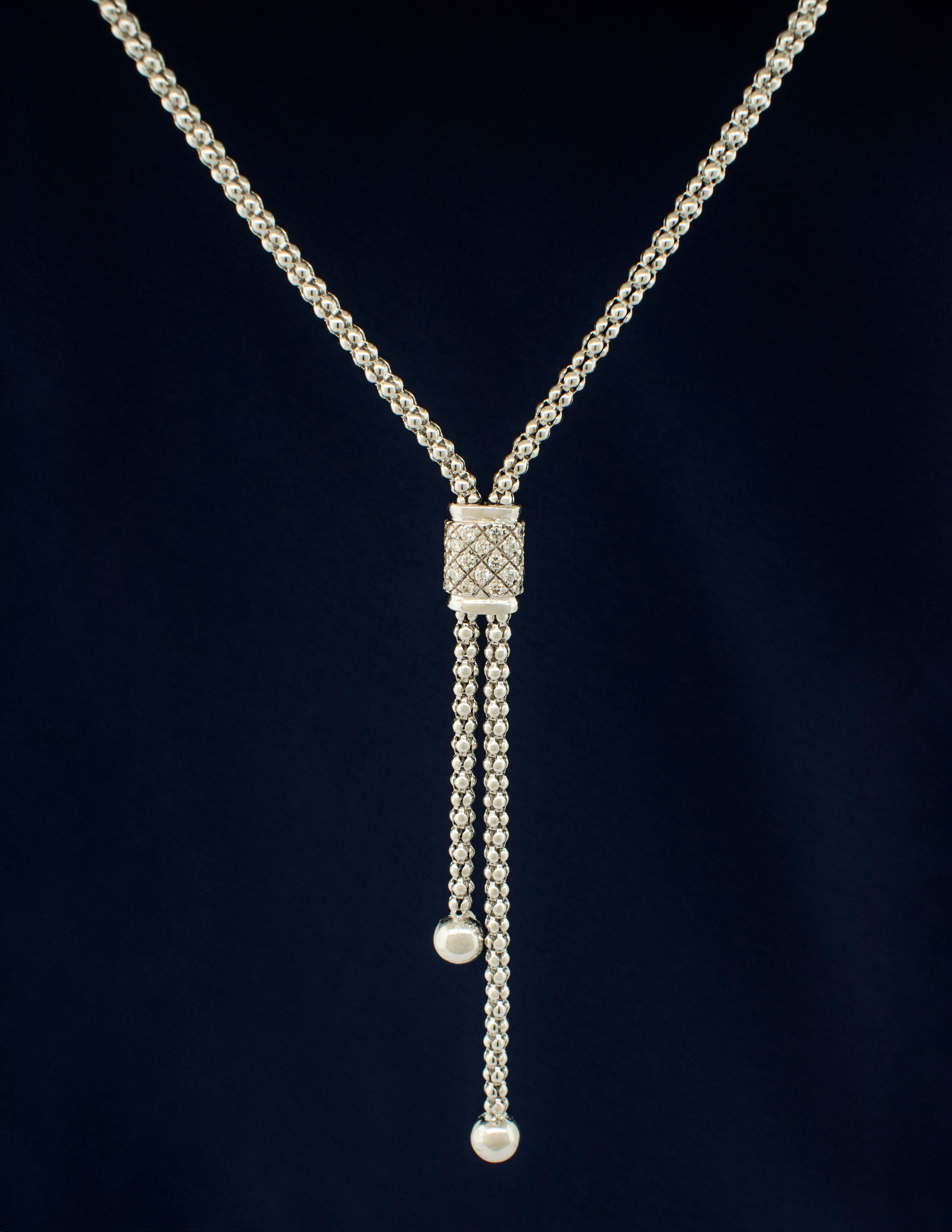 14k White Gold Diamond Lariat Necklace