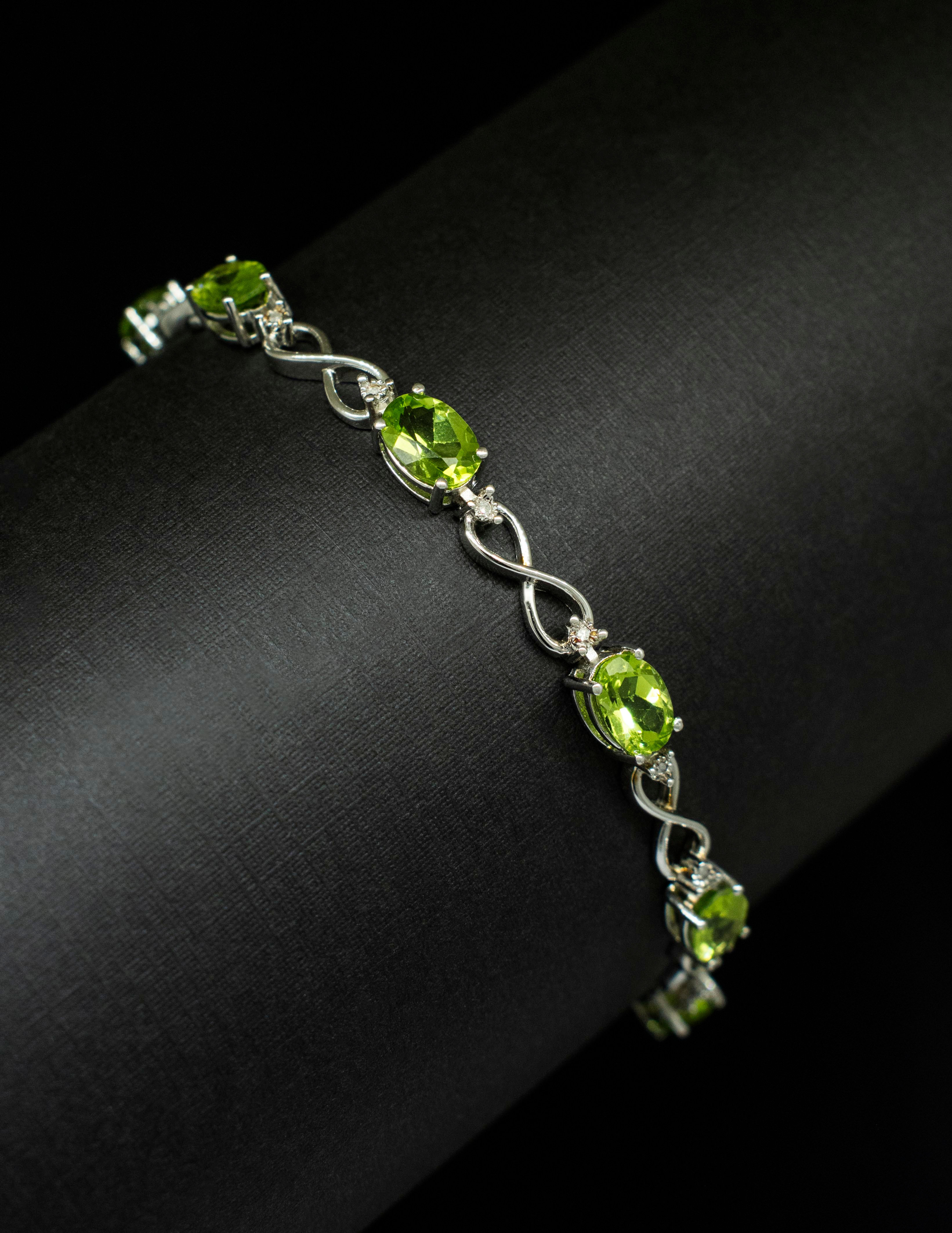 Sterling Silver Peridot and Diamond Bracelet